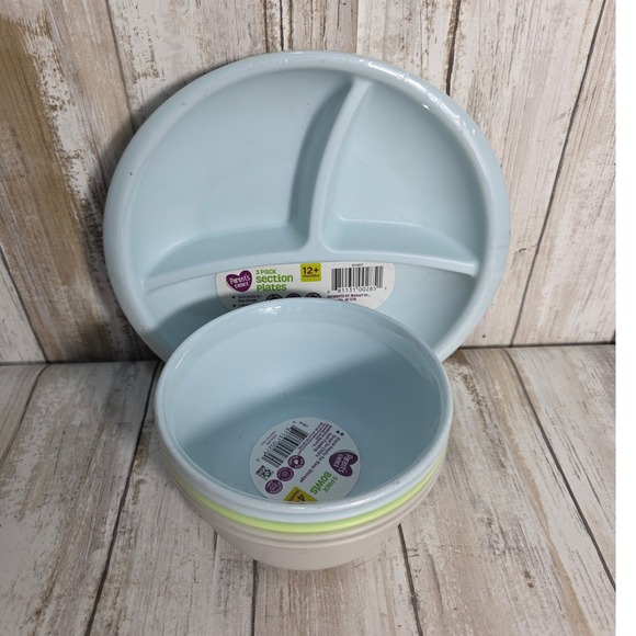 Parents Choice 2 Piece Section Plates and 3 Piece Bowls Baby Toddler Feeding Set - Picture 3 of 4